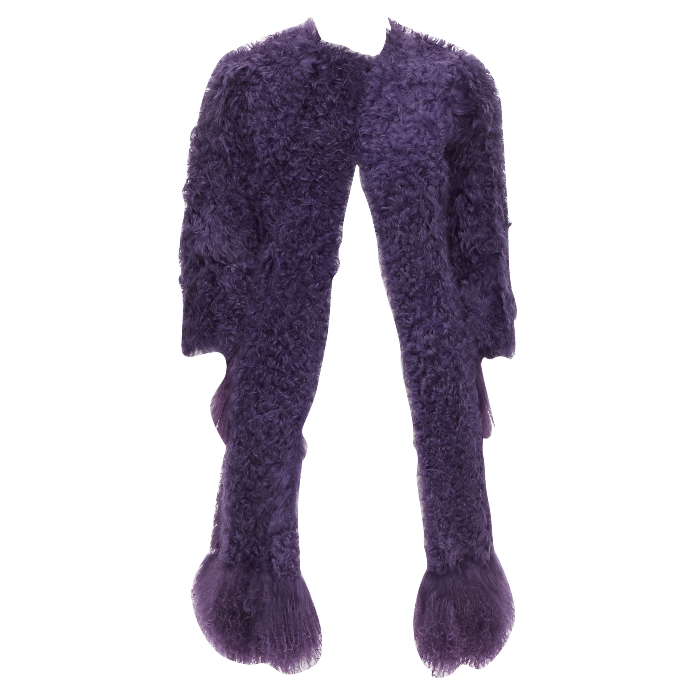 MIU MIU purple curly shearling fur contrast hem 3/4 sleeve coat IT36 XS For Sale