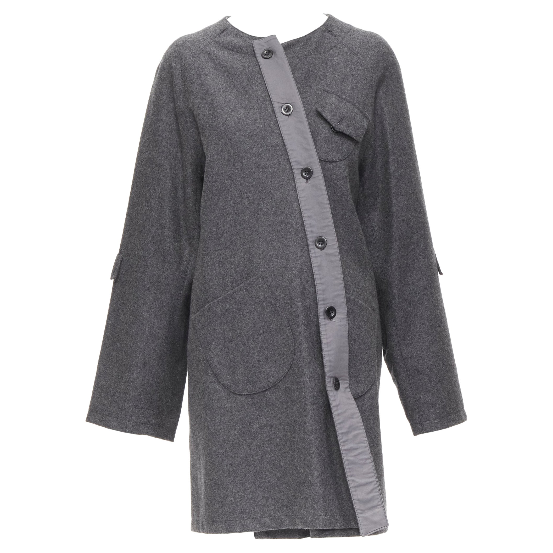 MIU MIU grey cashmere wool blend asymmetric button boxy coat IT38 XS For Sale