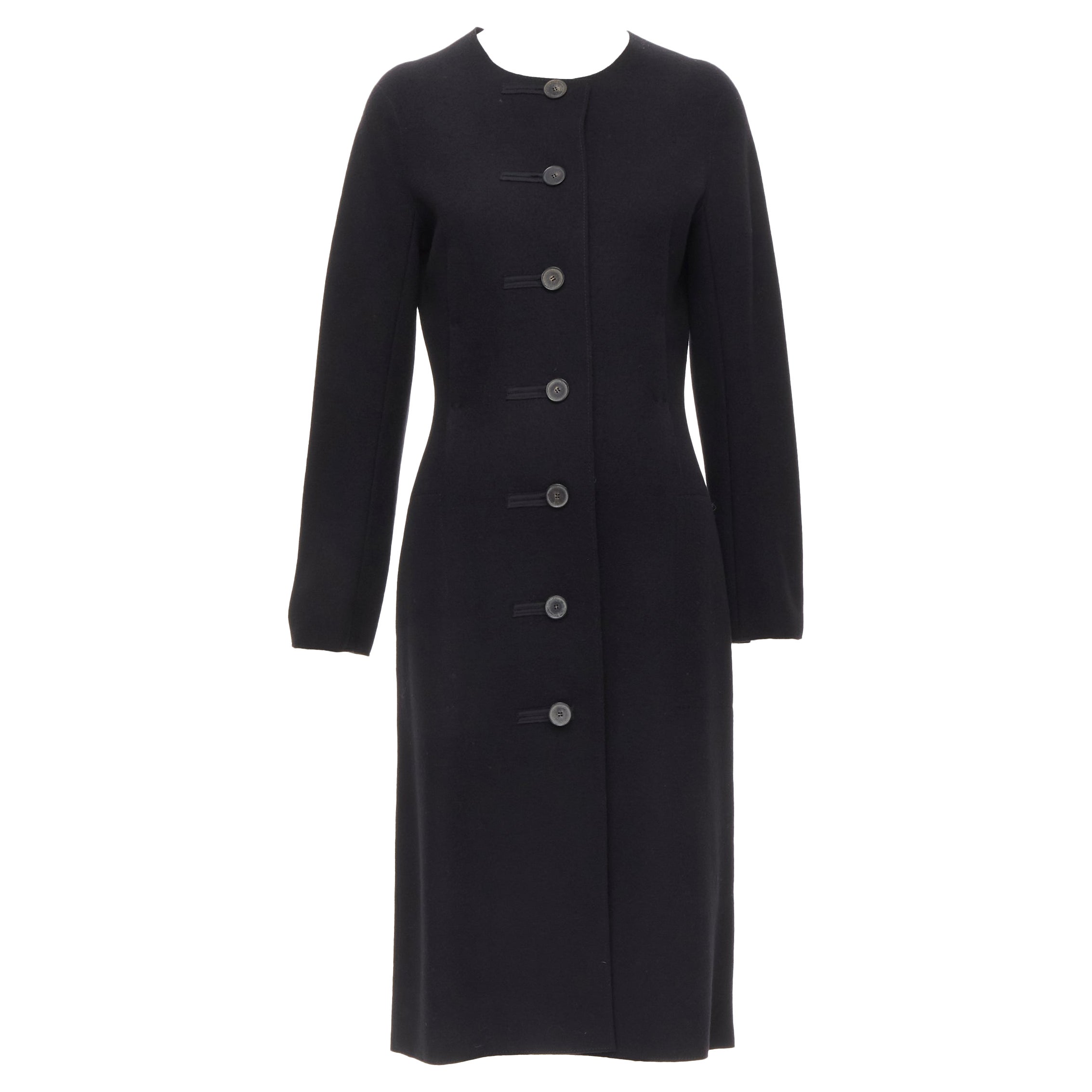 LANVIN Alber Elbaz 2004 black wool pinched darts button front fitted coat FR38 S For Sale