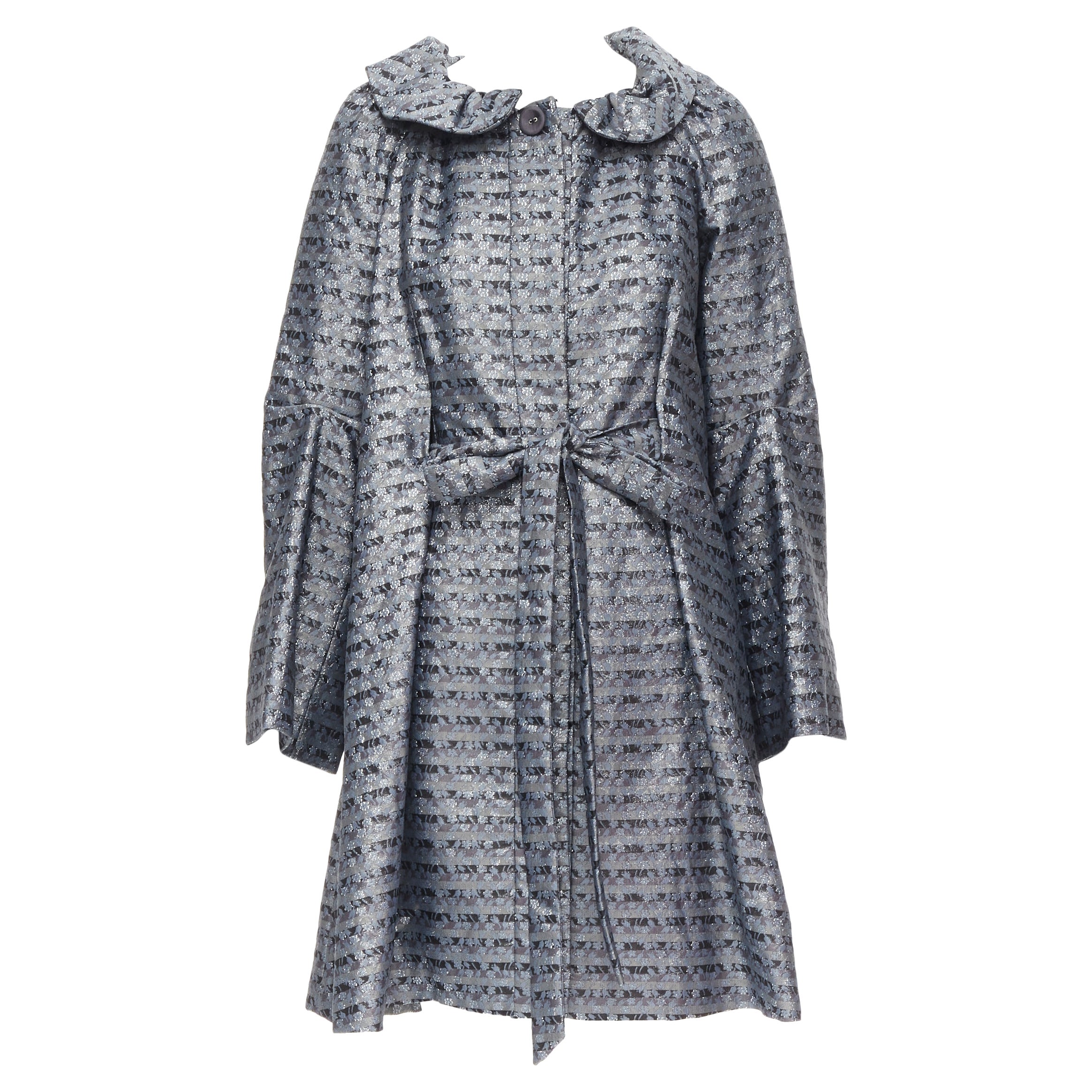 MARC JACOBS metallic blue floral jacquard belted front flared opera coat XS For Sale