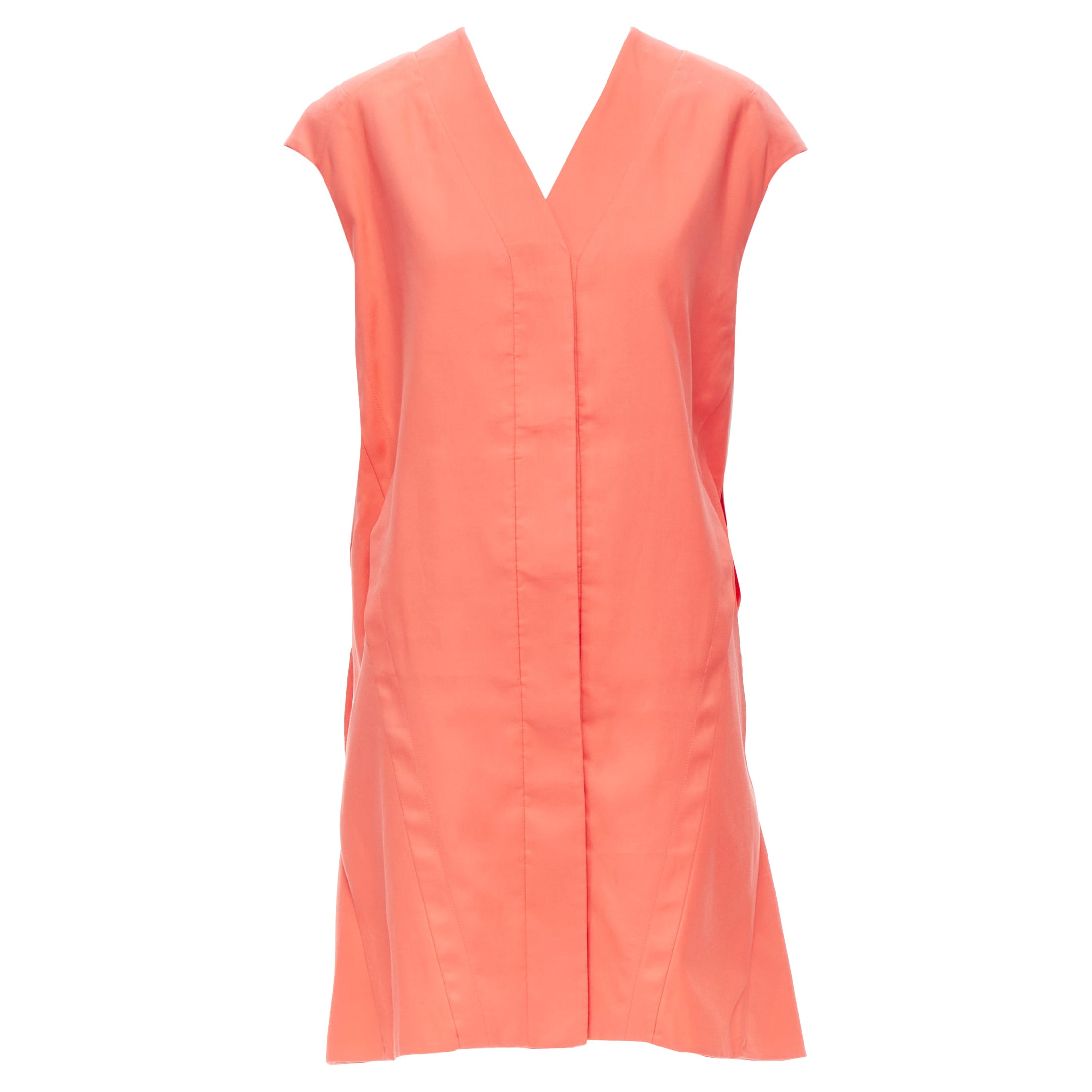 MARNI - Robe sans manches en soie de coton rose corail plissée à dos bulle IT 40