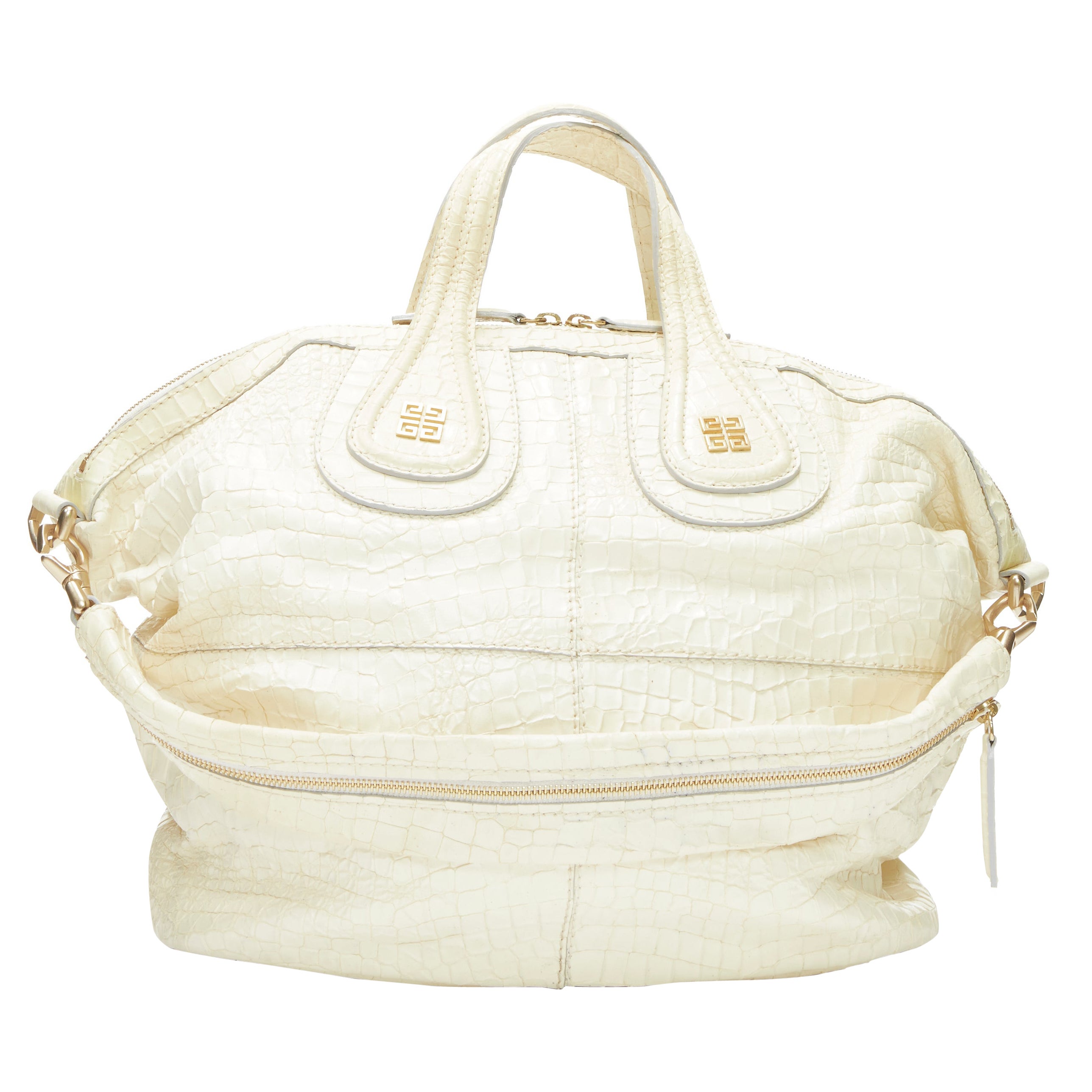 GIVENCHY Nightingale cream white embossed leather shoulder hobo tote bag