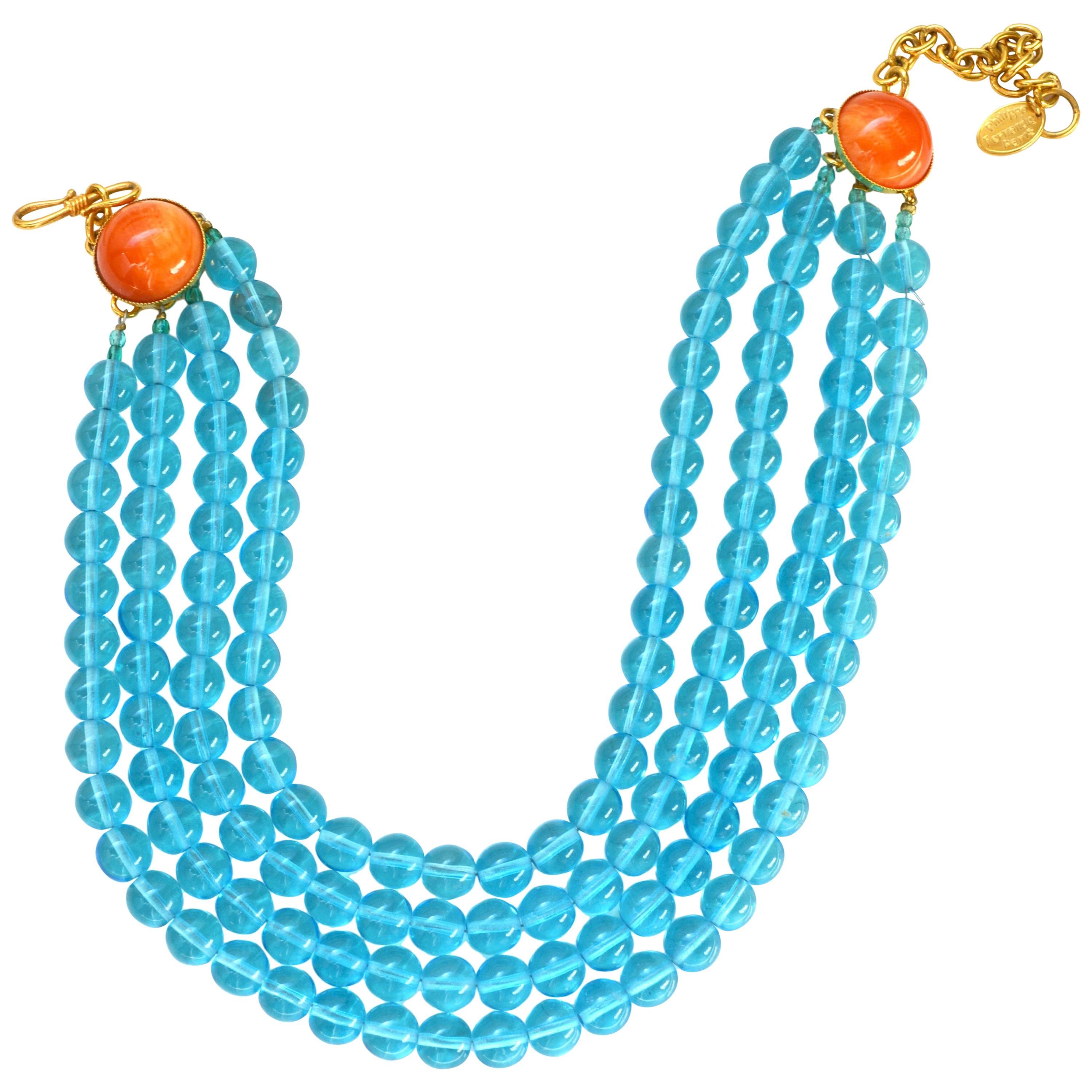 Philippe Ferrandis Paris Turquoise and Coral Collar For Sale