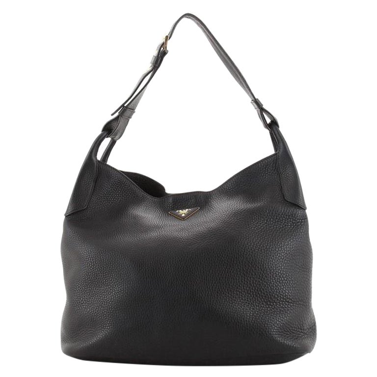 Prada Black Ruched Nappa Leather Chain Detail Shoulder Bag For Sale at ...