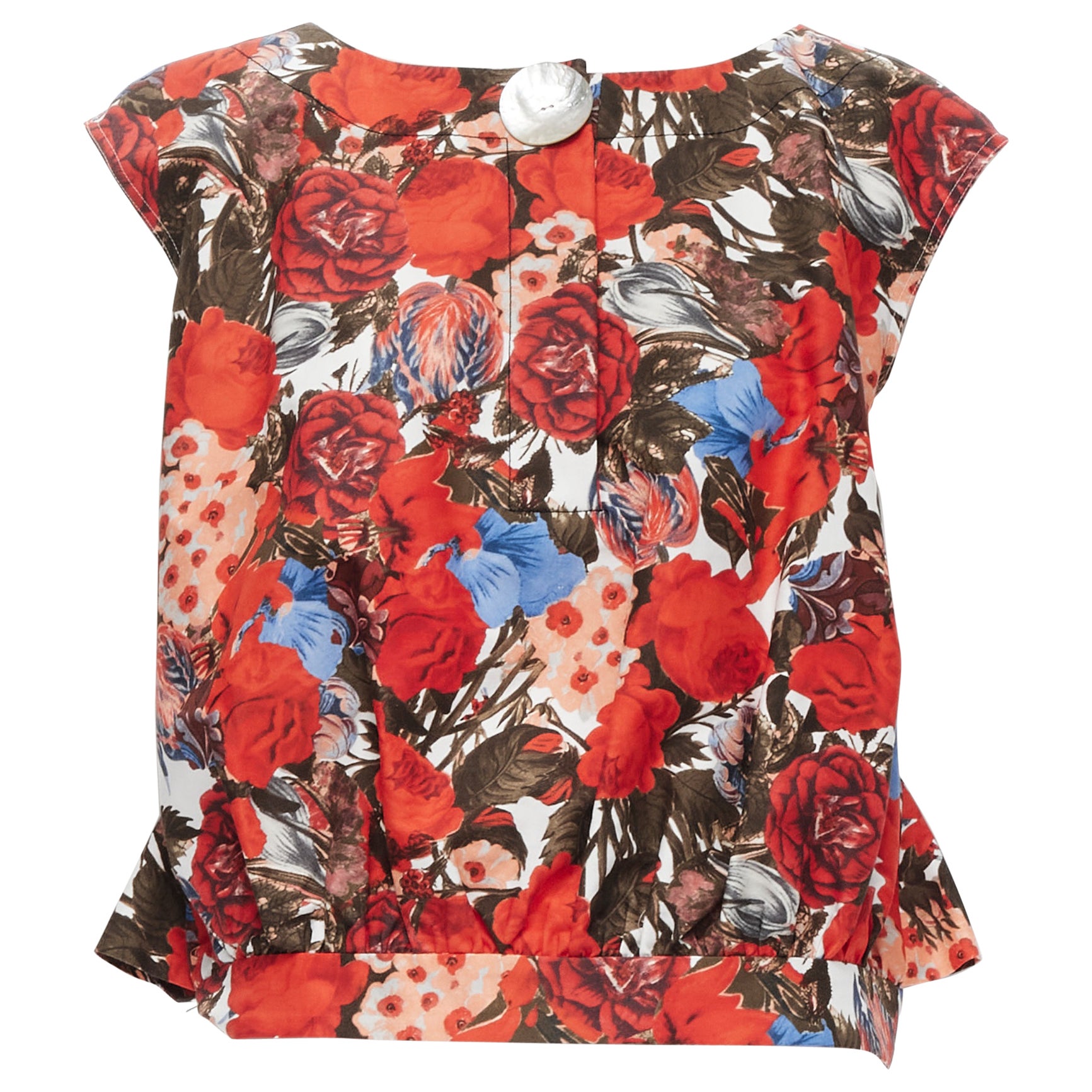 MARNI red floral cotton shell button sleeveless boxy bubble vest top IT38 XS For Sale