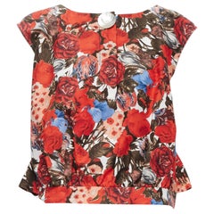 MARNI red floral cotton shell button sleeveless boxy bubble vest top IT38 XS