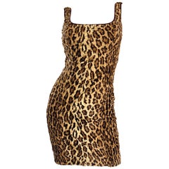 Sexy 1990s Tadashi Shoji Faux Fur Leopard BodyCon Cheetah Retro 90s Dress