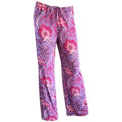 New Etro Purple + Fuchsia Pink Paisley Print Wide Leg Silk Palazzo Pants 7