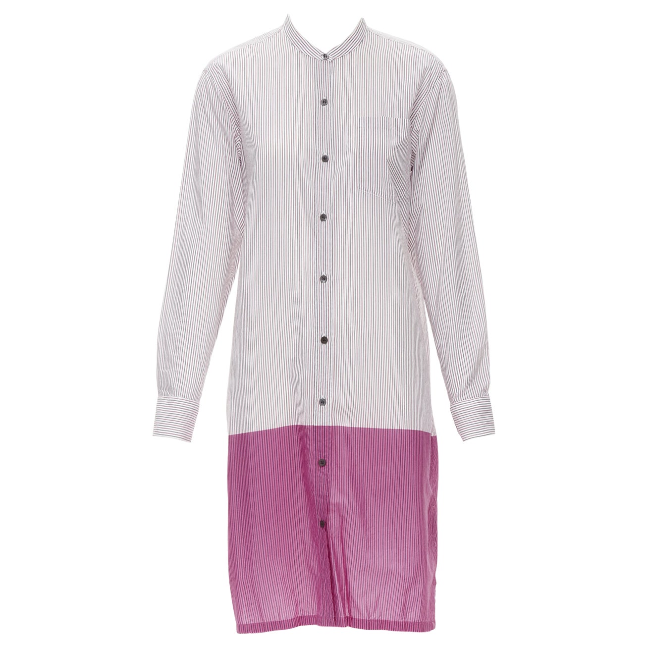 DRIES VAN NOTEN pinstripe cotton cupro pink hem shirt dress FR34 XS For Sale