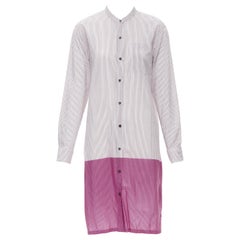 DRIES VAN NOTEN Hemdkleid aus Baumwolle mit Nadelstreifen und rosa Saum FR34 XS