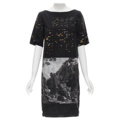 DRIES VAN NOTEN black photo print short sleeve cotton dress FR36 S