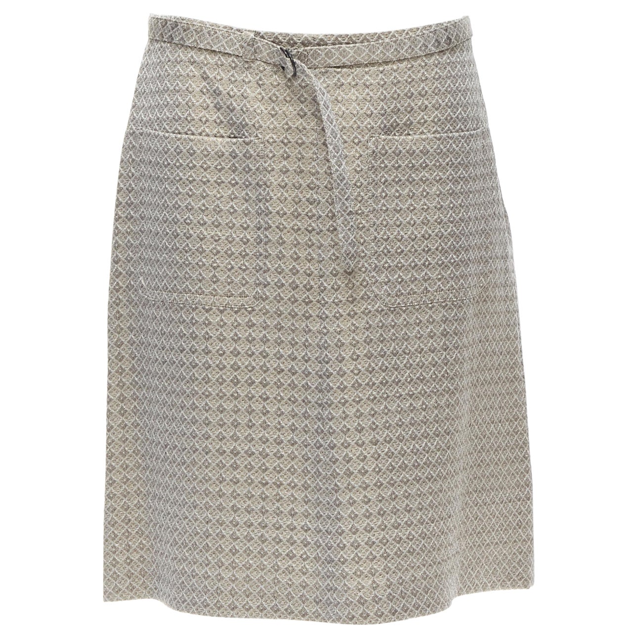 DRIES VAN NOTEN gold coated jacquard cotton belted knee lnegth skirt FR36 S For Sale