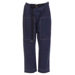 MARNI Pantalon cargo à larges jambes en coton bleu marine et nylon noir avec ceinture à anneaux en D et surpiqûres IT40 S