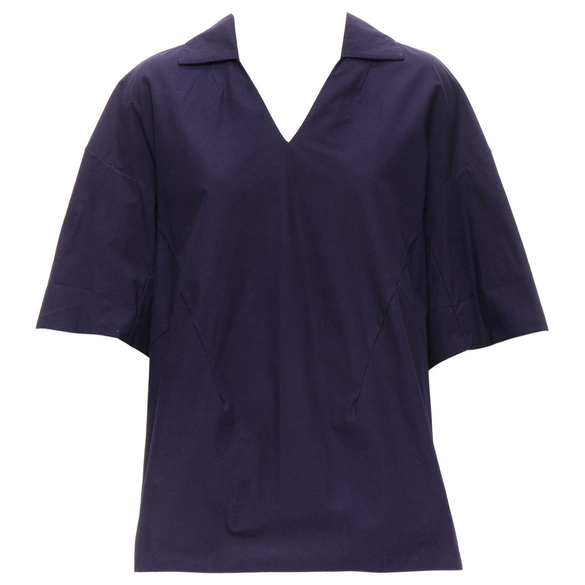 MARNI purple cotton curved seam V-neck oversized boxy polo shirt top IT44 M For Sale