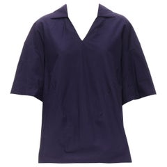 MARNI purple cotton curved seam V-neck oversized boxy polo shirt top IT44 M