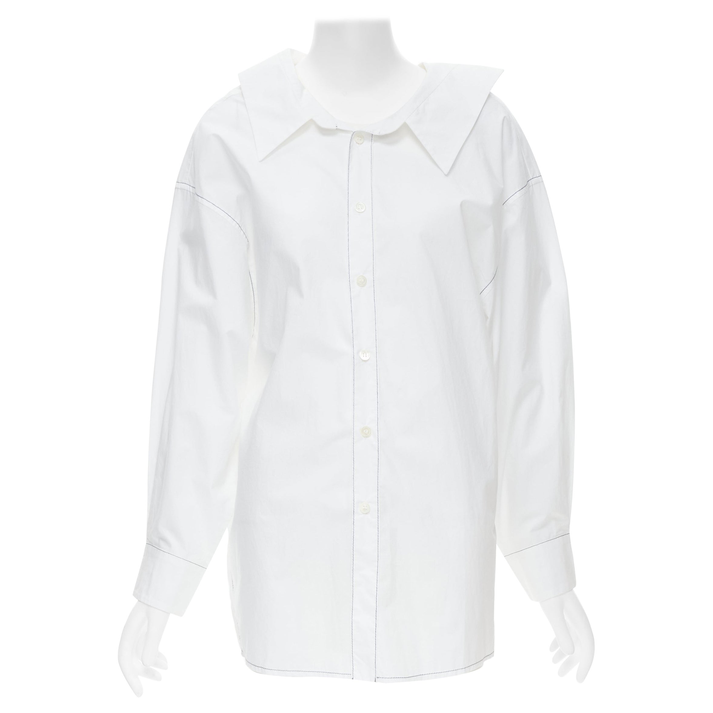 MARNI white cotton blue stitching deconstructed collar oversized shirt IT36  XS