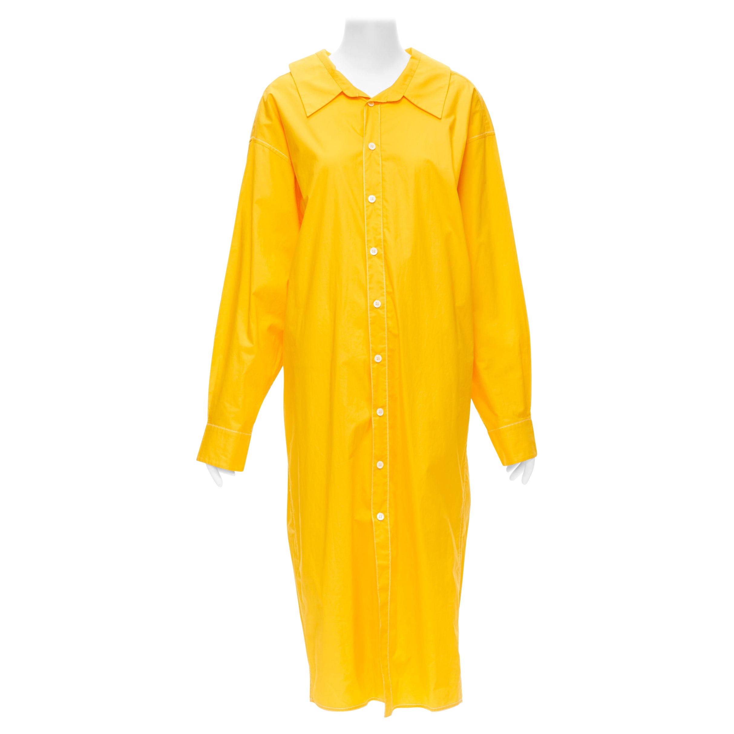 MARNI egg yolk yellow cotton spread collar knee length shirt dress IT36 XS For Sale