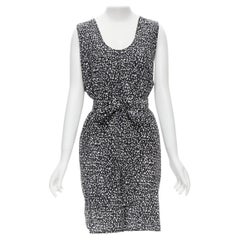 Used MARNI 100% silk black white abstract button belted sheath dress IT38 XS