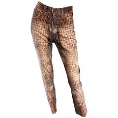 Vintage Roberto Cavalli 1990s Alligator Reptile Print High Waisted Skinny Jeans 2