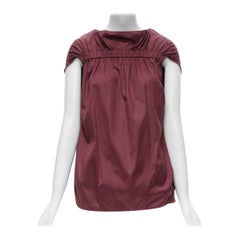 MARNI burgundy red cotton elasticated ruched cap sleeve boxy top IT38 XS