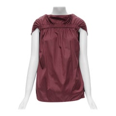 MARNI - Haut boxy à manches bouffantes en coton froncé rouge bordeaux, taille IT 38 XS