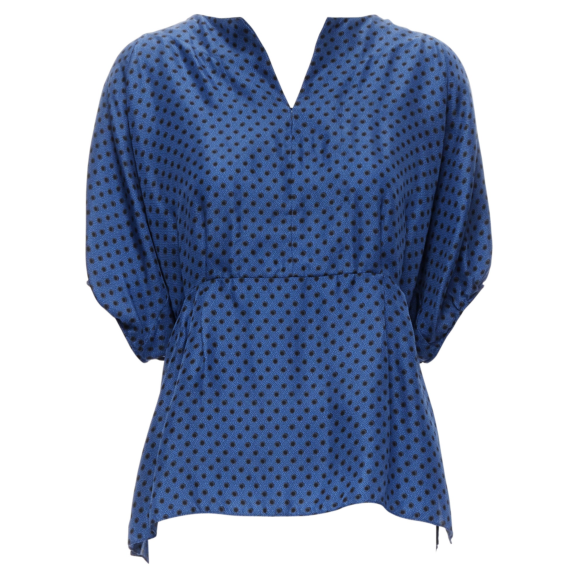MARNI blue black polka dot silk bubble sleeve peplum blouse top IT42 M For Sale