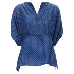 MARNI blue black polka dot silk bubble sleeve peplum blouse top IT42 M