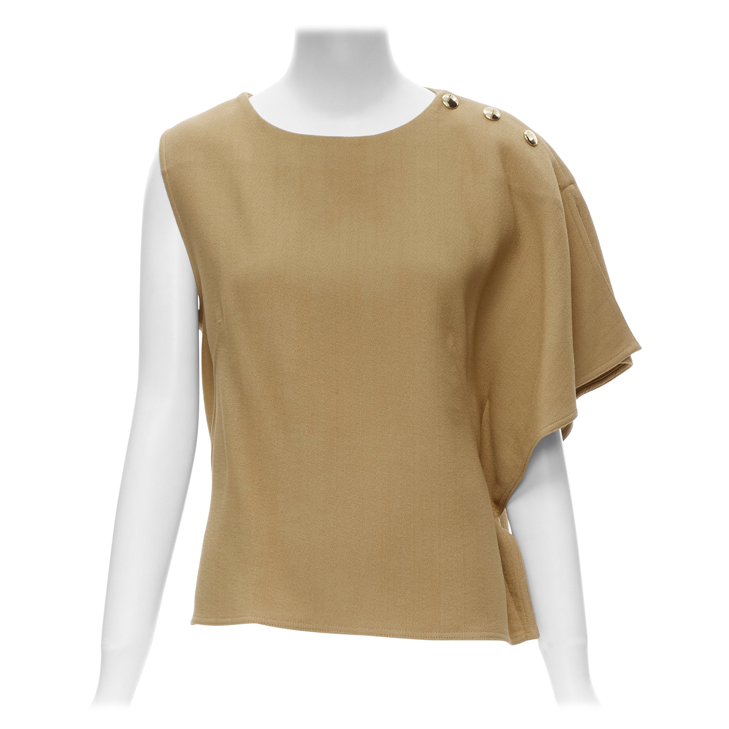 MARNI brown crepe gold button asymmetric draped sleeve boxy top IT40 S For Sale