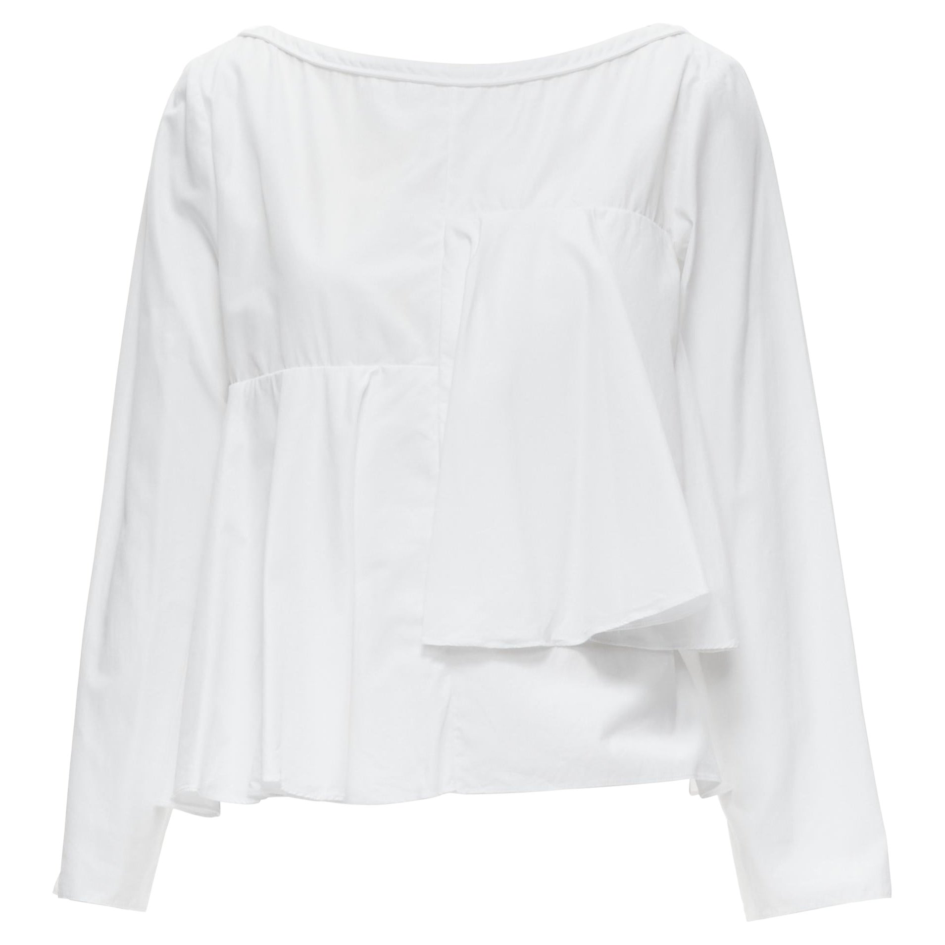 MARNI white boat neck tiered ruffle long sleeve top IT42 M