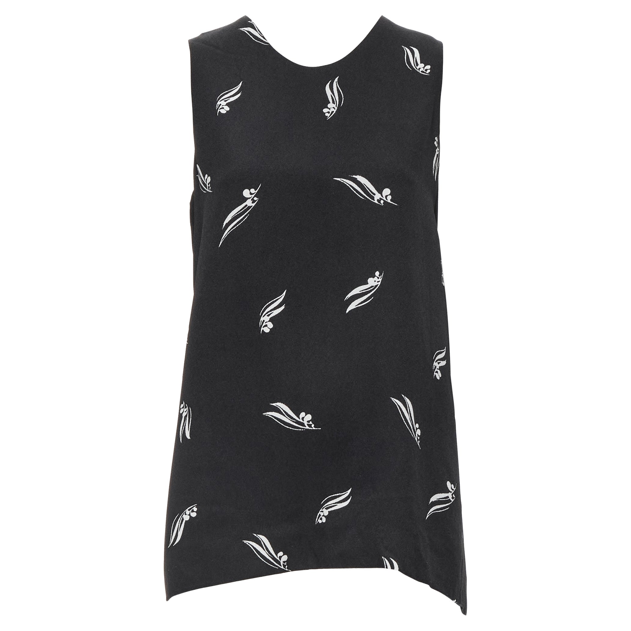 MARNI black white print crepe open split back sleeveless top IT40 S