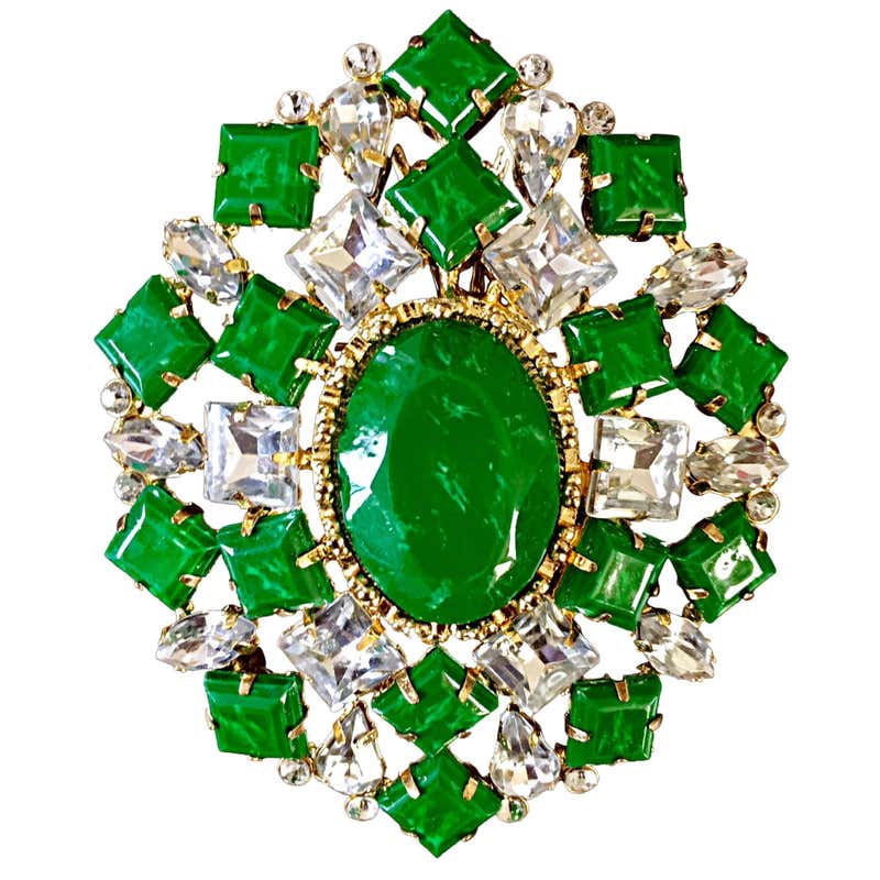 Gorgeous Vintage Arnold Scaasi 1960s Emerald Green Rhinestone Large ...