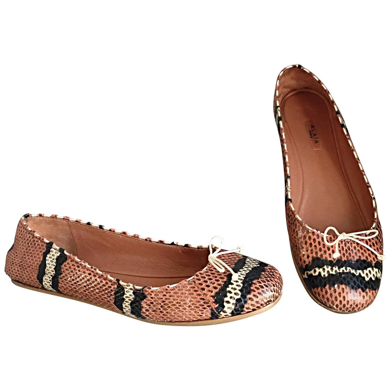 Alaia Python Snakeskin Pink + Black + Cream + Brown Ballet Flats Size ...