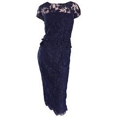 Beautiful 1960s Malcolm Starr Navy Blue Lace Vintage Wiggle Dress & Crop Top 9