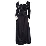 Travilla - Robe de soirée vintage en satin de soie noire à sequins et découpes avant-gardistes