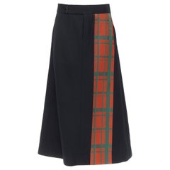 COMME DES GARCONS 2000 red green plaid black wool A-line midi skirt M