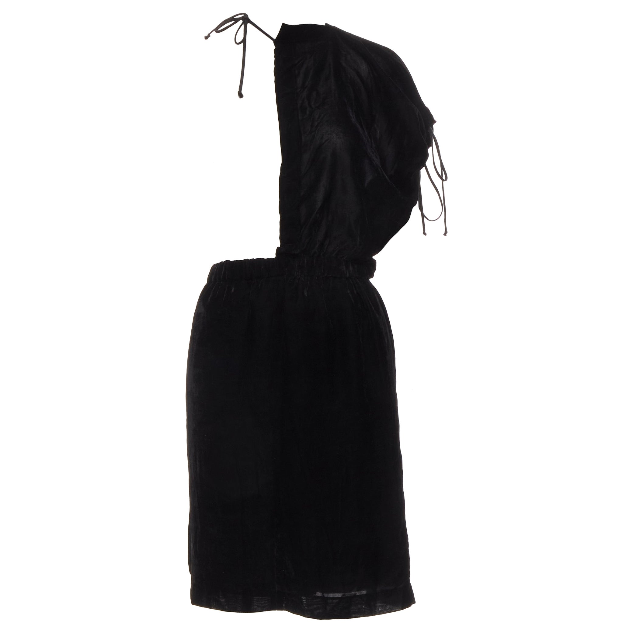 vintage COMME DES GARCONS 1990 black velvet drawstring sash knee length skirt M For Sale