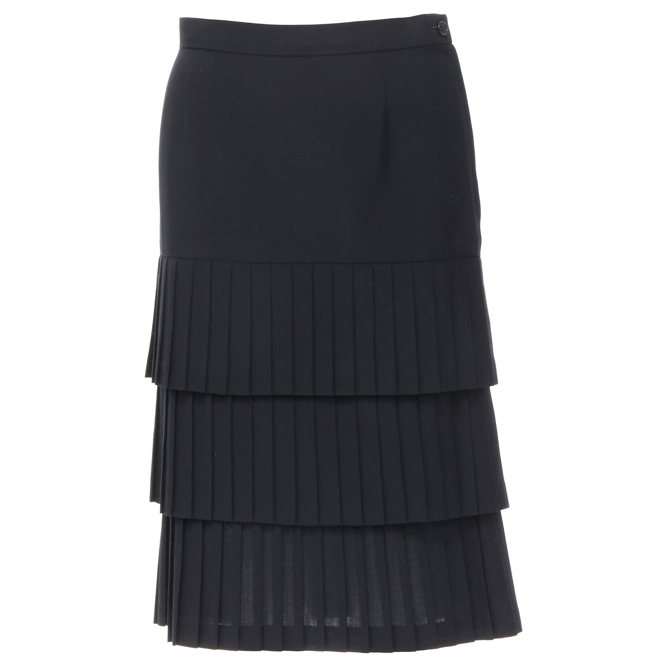 JUNYA WATANABE 1998 black pleated tiered hem pencil skirt S For Sale