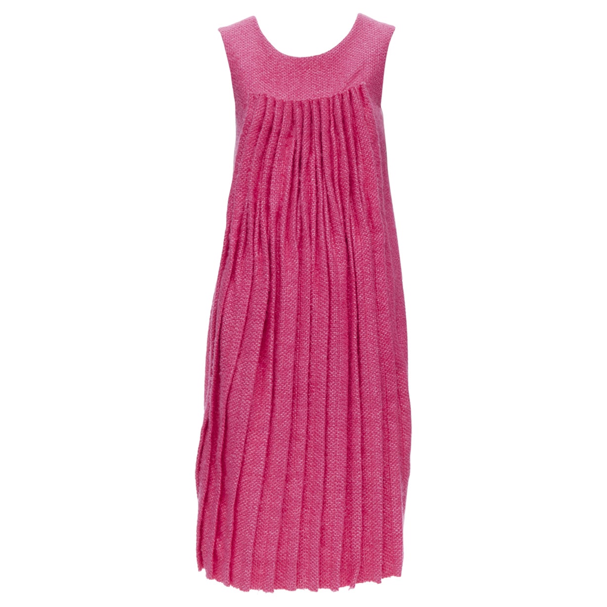 MARNI Rosafarbenes ärmelloses Kleid aus Woll-Tweed mit gerafftem Falten IT38 XS