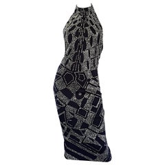 1970s Bob Mackie Black + Silver Glitter Sexy Disco Jersey Retro Halter Dress