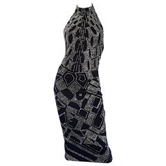 1970s Bob Mackie Black + Silver Glitter Sexy Disco Jersey Vintage Halter Dress 4