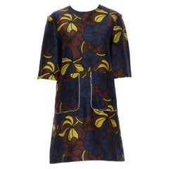 MARNI floral print wool silk crepe patch pocket boxy A-line dress IT38 XS