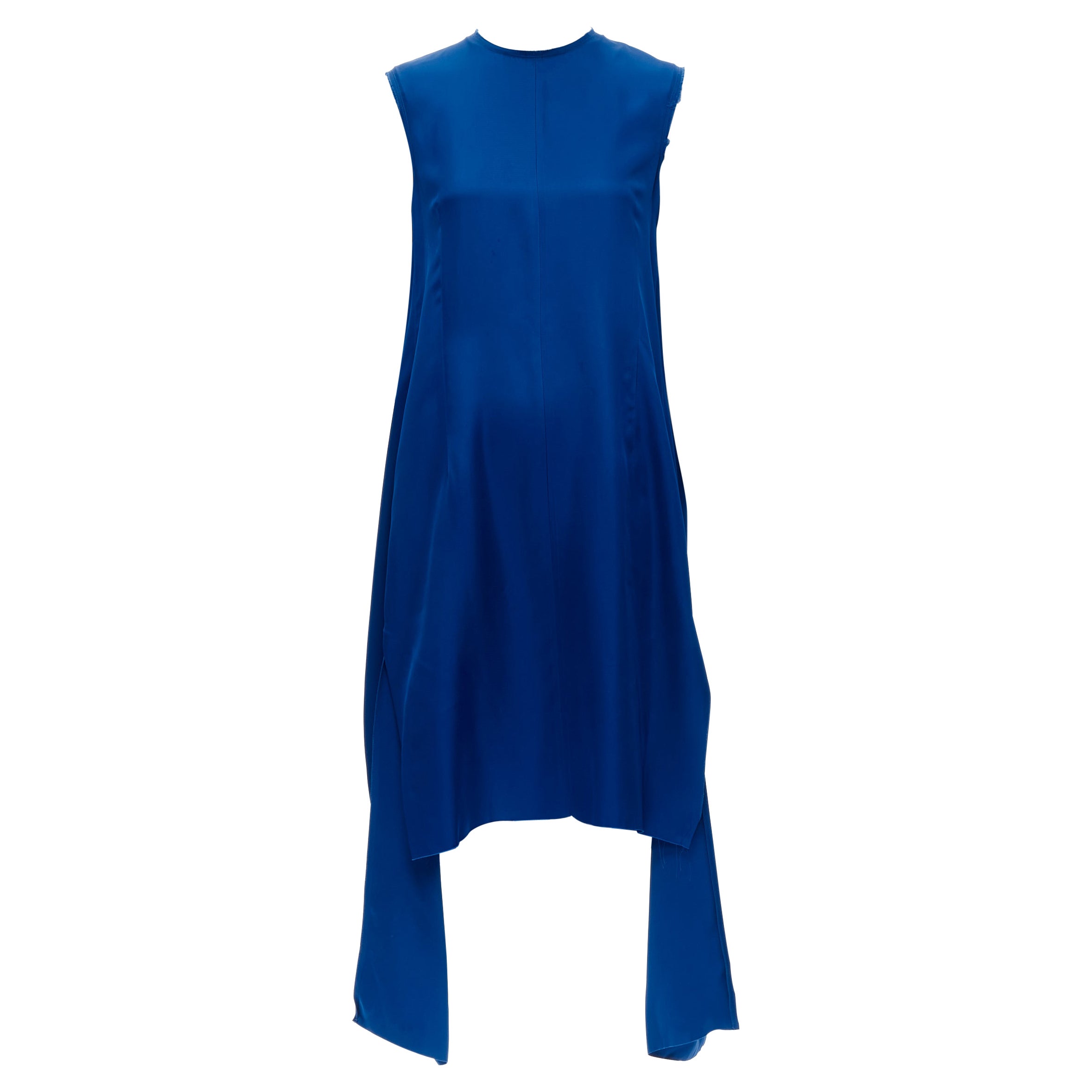 MARNI - Robe dos nu plissée à ourlet en viscose bleu cobalt avec bords effilés, taille IT 38 XS
