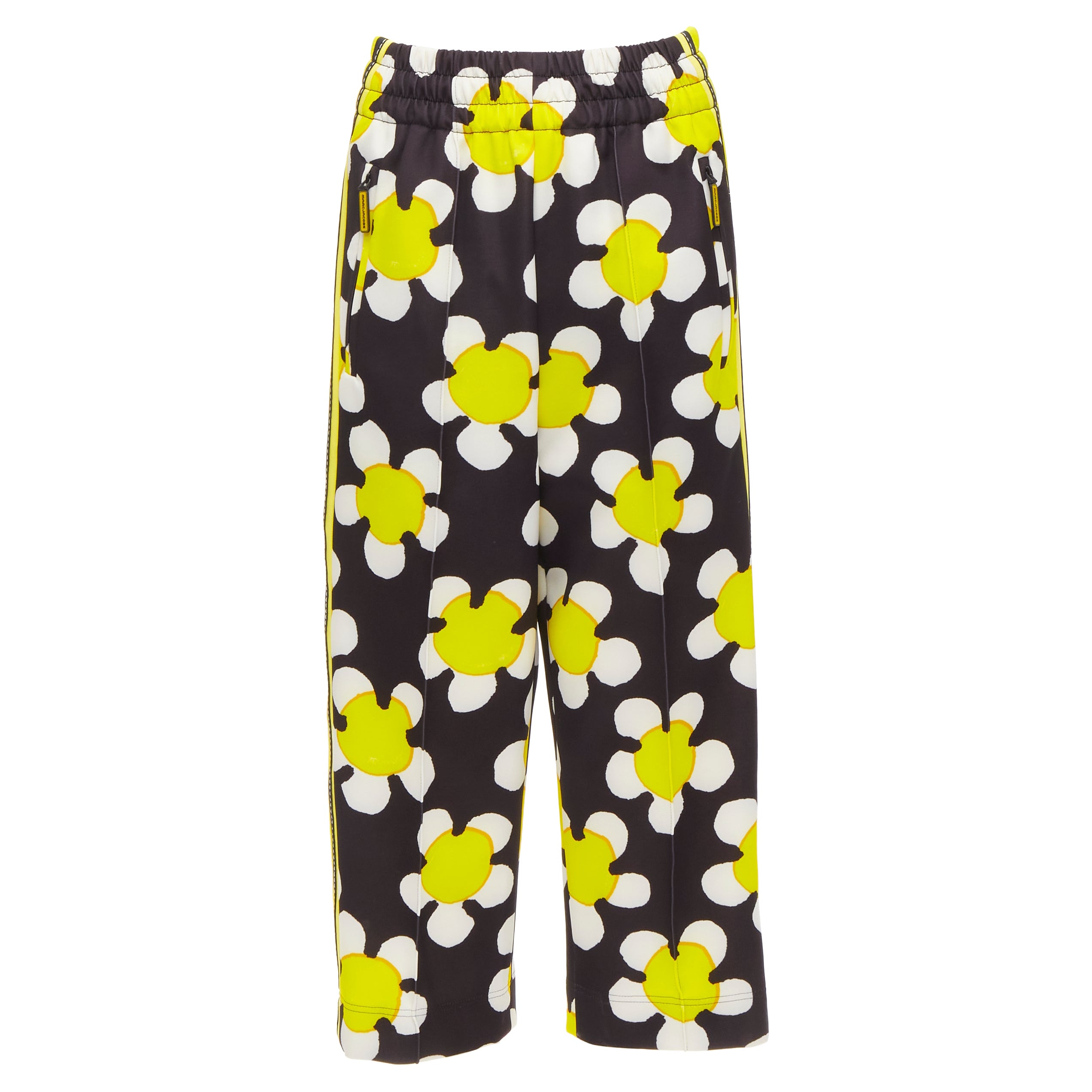 MARC JACOBS Daisy black white yellow side trim wide leg track pants US0 XS For Sale