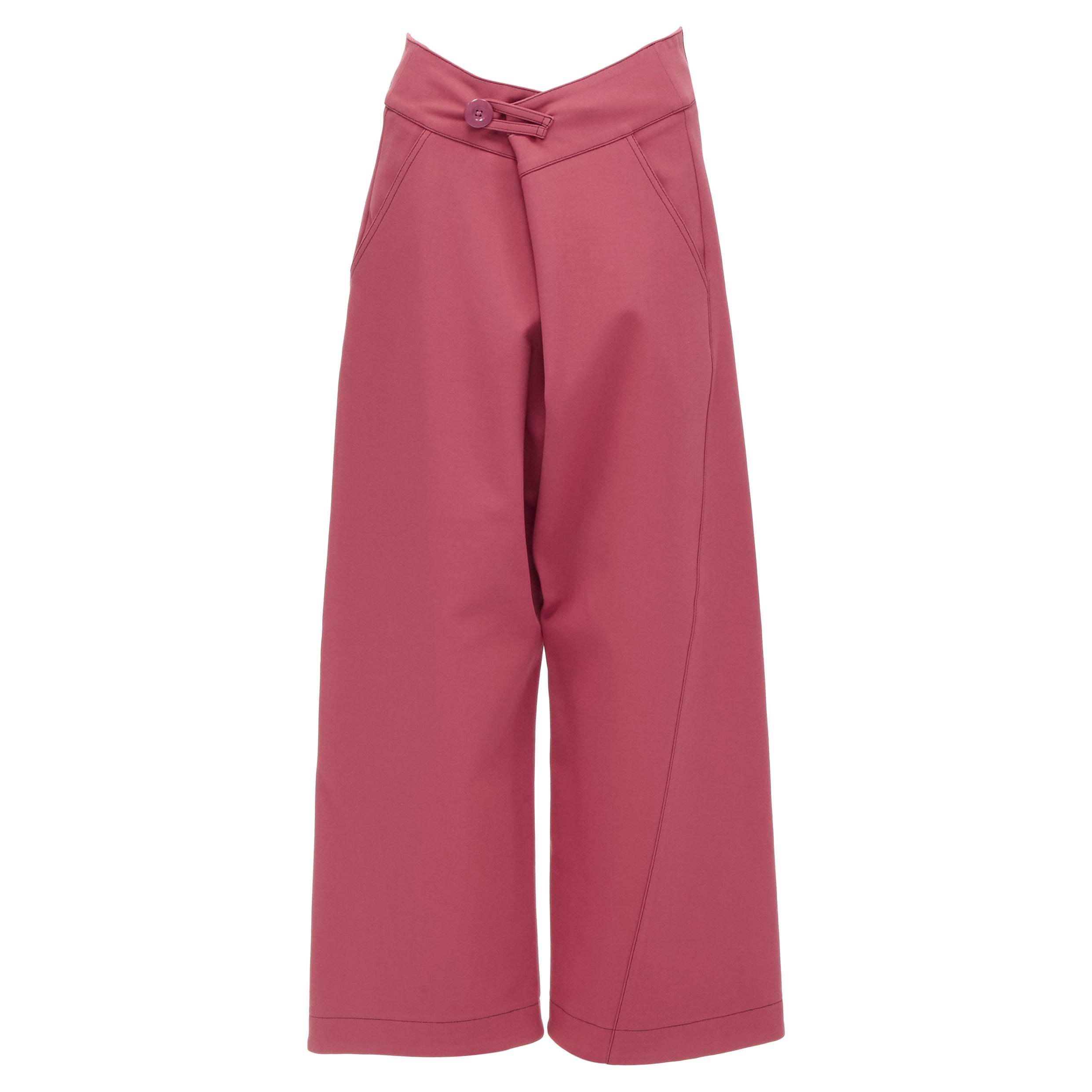 MARNI pink viscose wool curved seam loop button wide leg pants IT36 XS