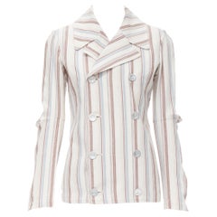 JUNYA WATANABE 1995 beige stripe cotton cut out sleeve double breasted jacket S