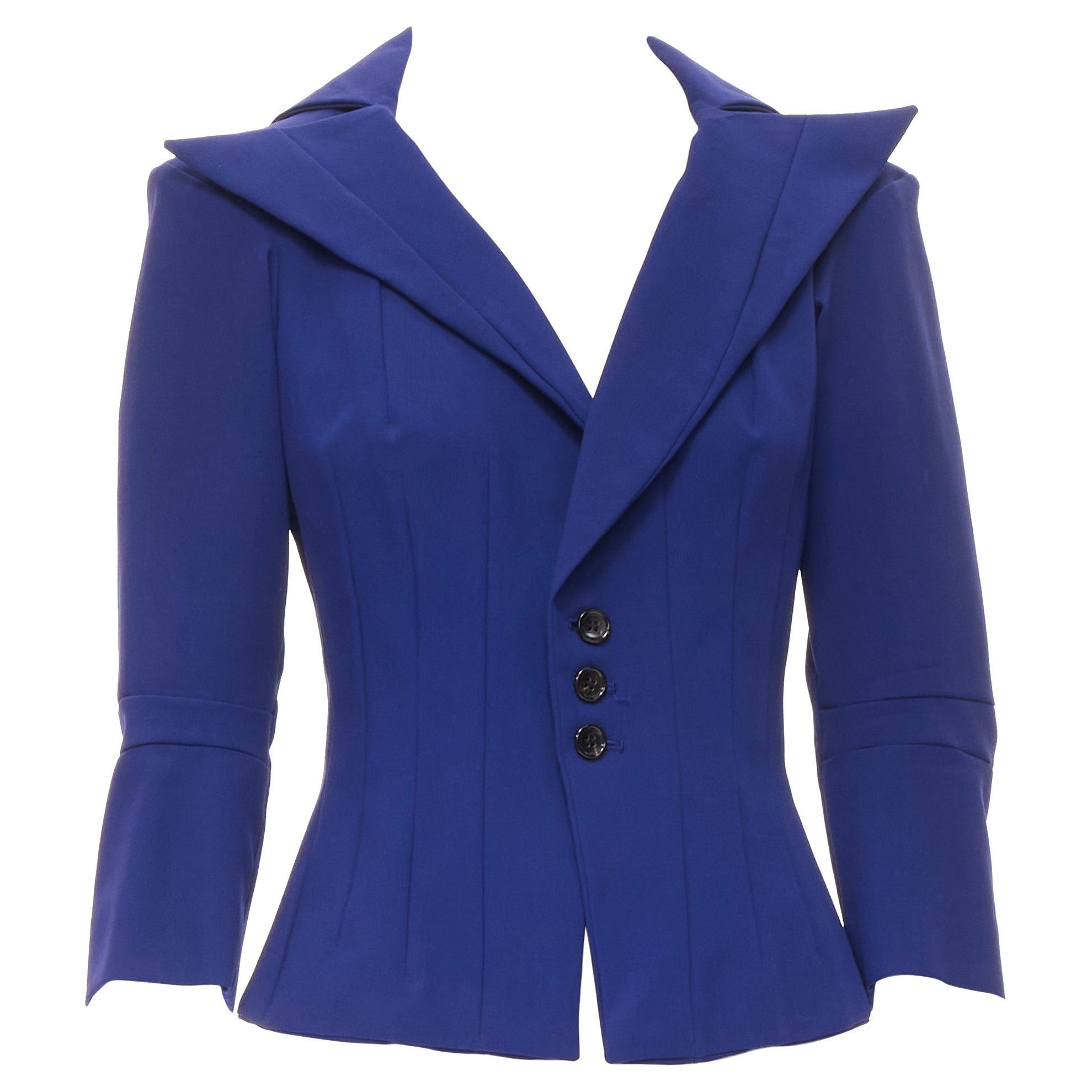 JUNYA WATANABE 1996 blue pleated panelled waist angular collar blazer jacket  S For Sale at 1stDibs