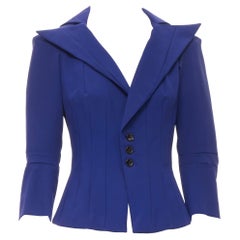 JUNYA WATANABE 1996 blue pleated panelled waist angular collar blazer jacket S