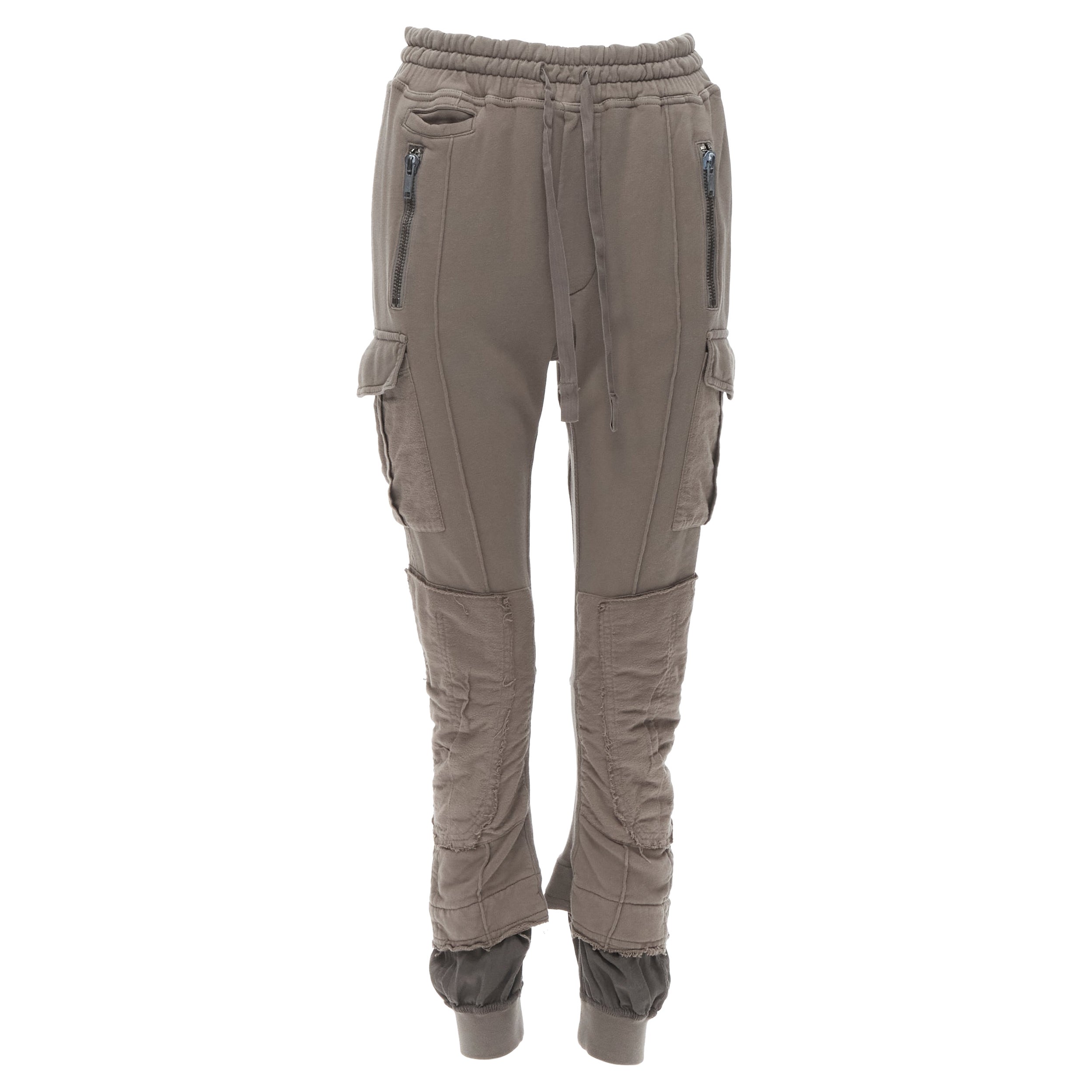 new HAIDER ACKERMNAN Perth grey cotton patchwork dual cuff jogger sweatpants XS