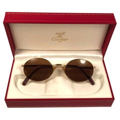 Mint Cartier Oval Gold Manhattan 51mm Frame 18k Plated Sunglasses France