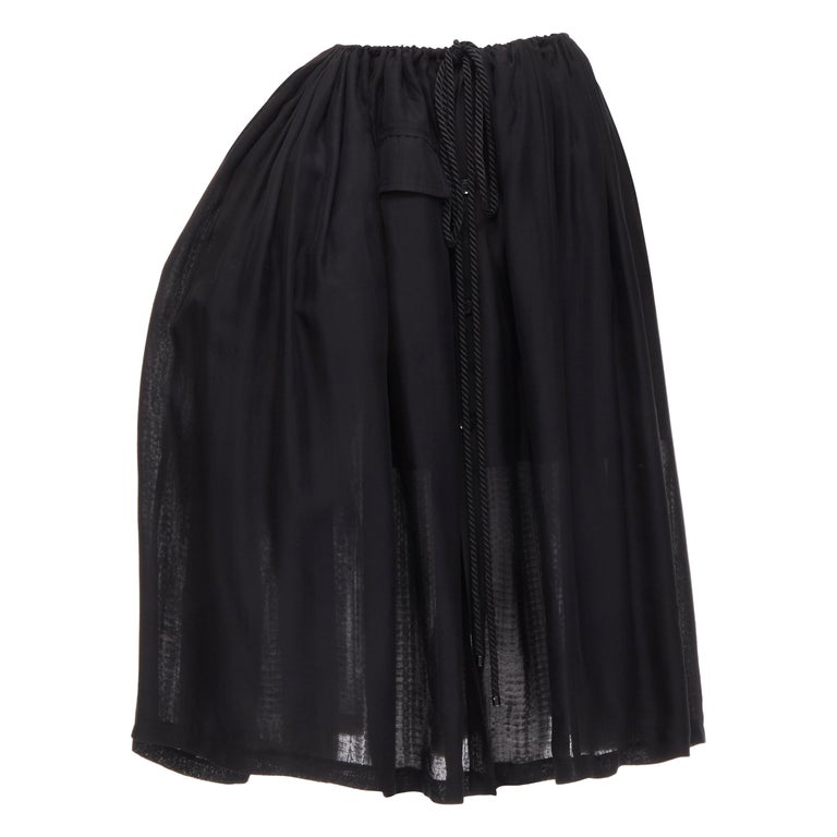 YOHJI YAMAMOTO black nylon asymmetric tulle bustle rope belt midi skirt ...